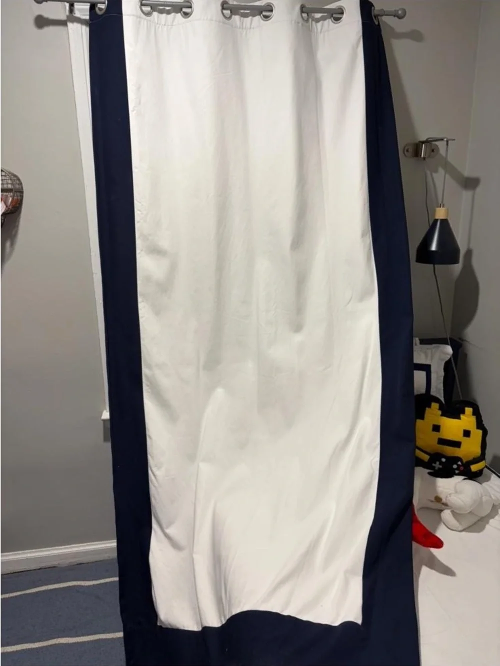 Pottery Barn White Duvet Cover with Navy Trim